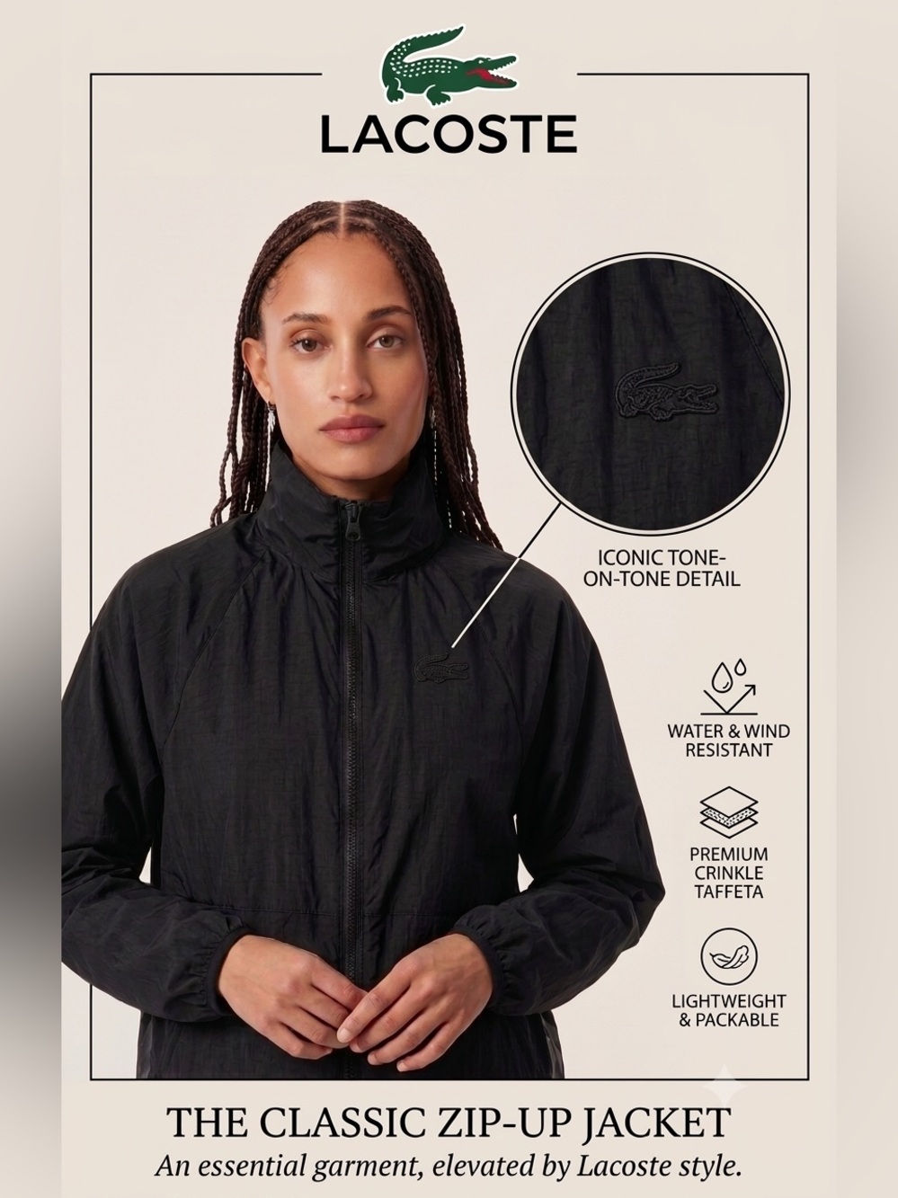 Lacoste Lightweight Hooded Jacket – Women’s Size 36 (NWT)